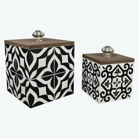 YOUNGS Wood Storage Boxes with Ceramic Pull Knob Set, Black & White - 2 Piece 20897